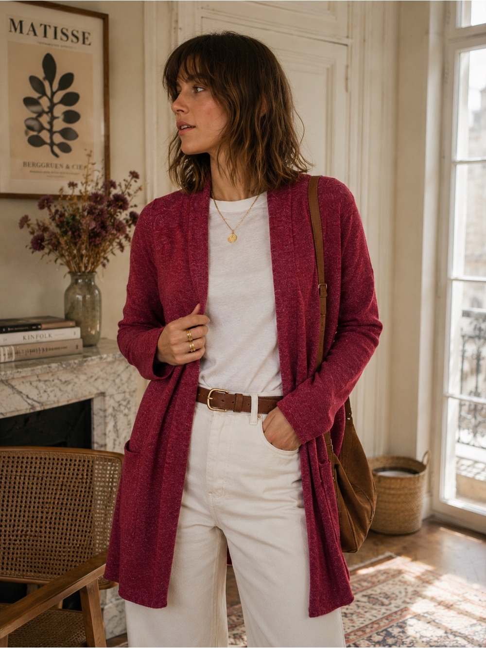 Long Open Cardigan – Raspberry Red – Fits M